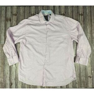Tattersall London Long Sleeve Button Up Men's 17.5 Pink with Blue Stripe Soft‎